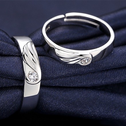 925 Sterling Silver Creative Romantic Wings Of Angels Couple Rings ...