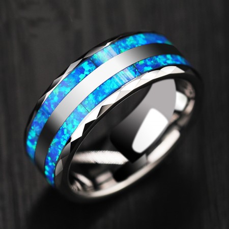 Personalized Opal Men's Tungsten Ring 